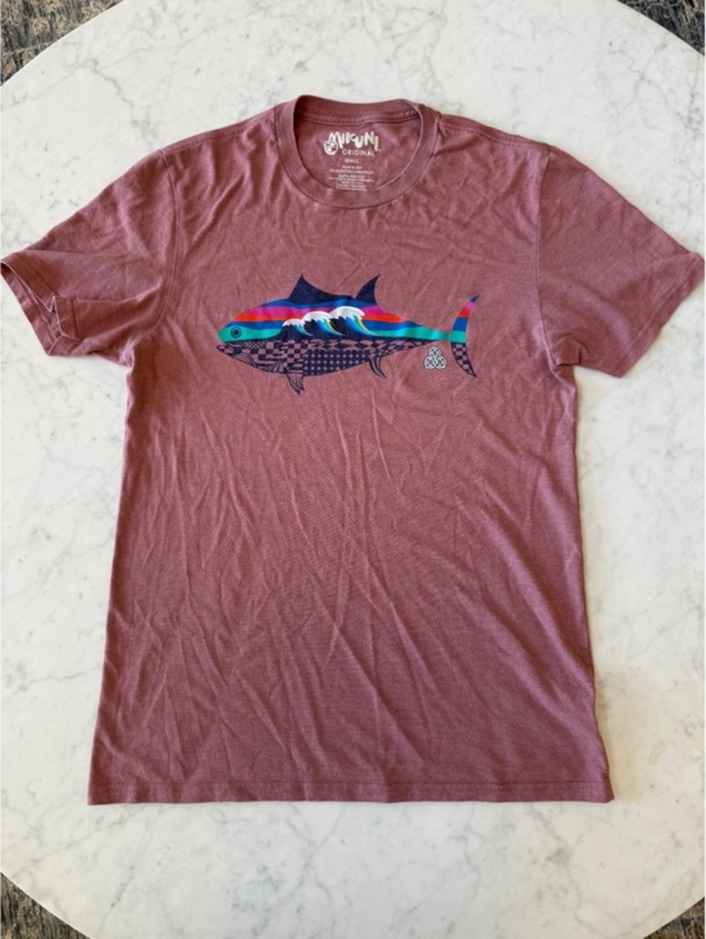 Mikuni Original Men’s Small Graphic T-Shirt Fish Wave Tri-Blend Made in USA